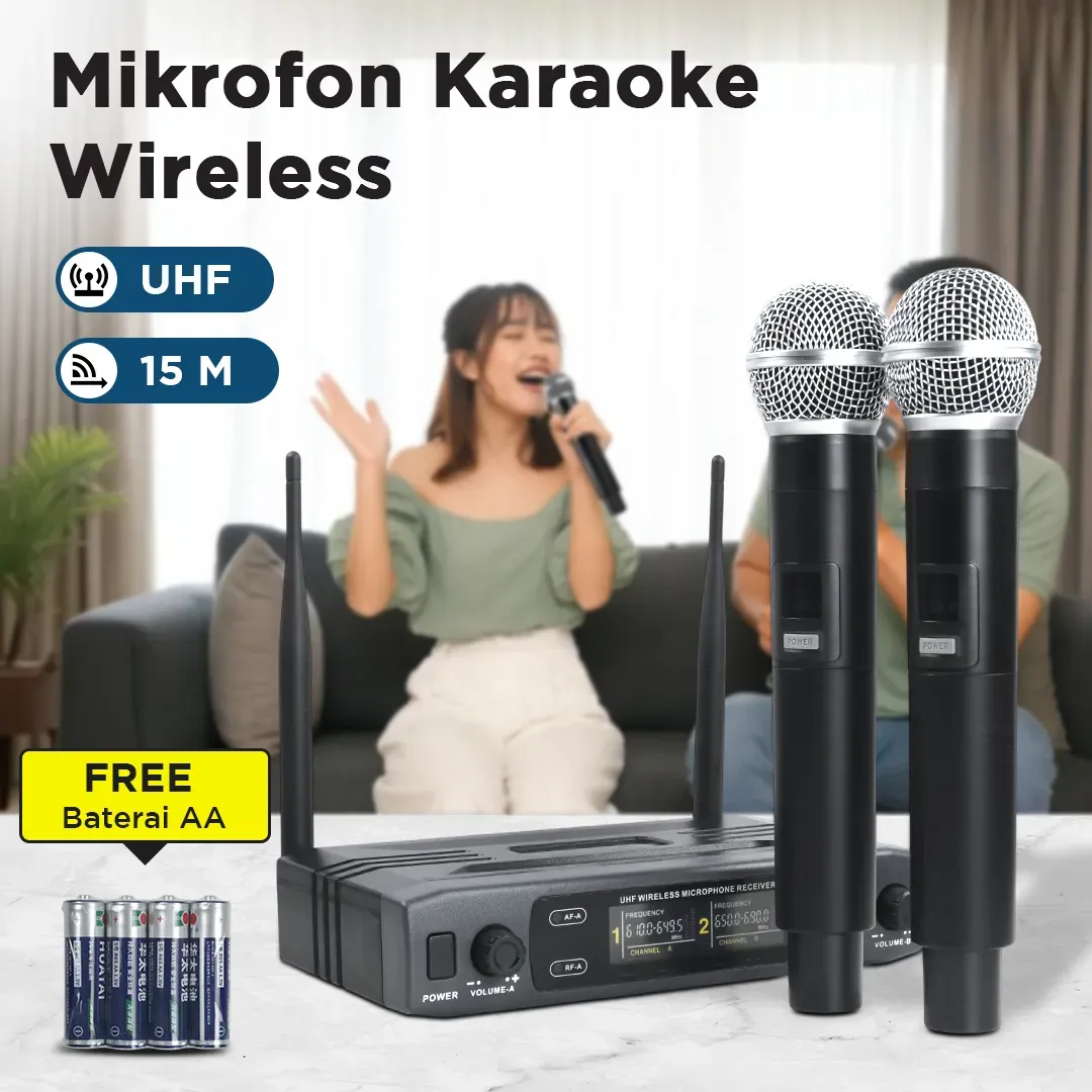 AOIE Microphone Karaoke Dual Channel Handheld Wireless UHF - AO460
