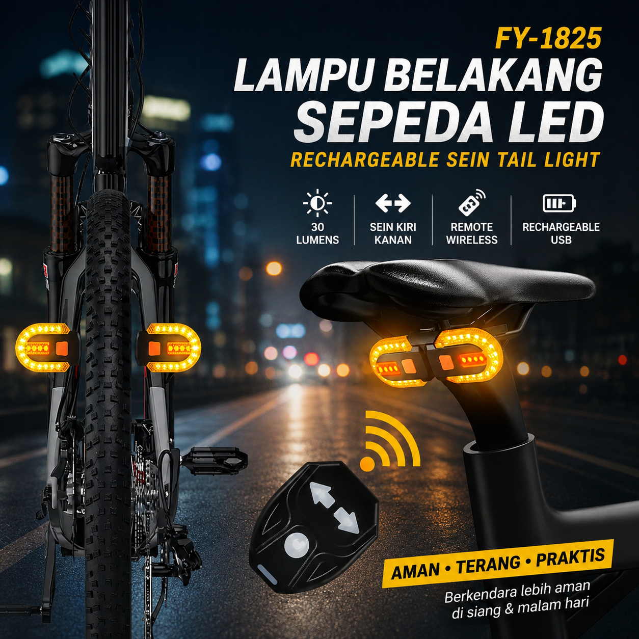 FY Lampu Belakang Sepeda LED 30 Lumens - FY-1825