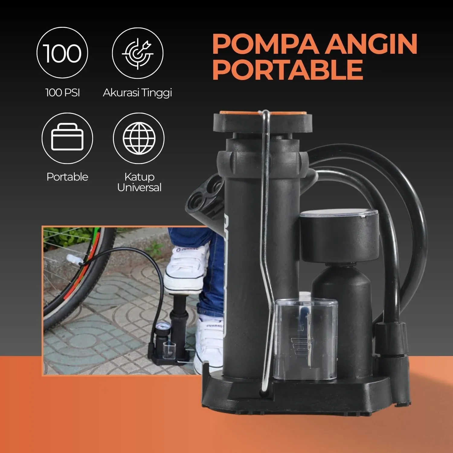 TaffSPORT Pompa Angin Serbaguna Portable Universal - PM60