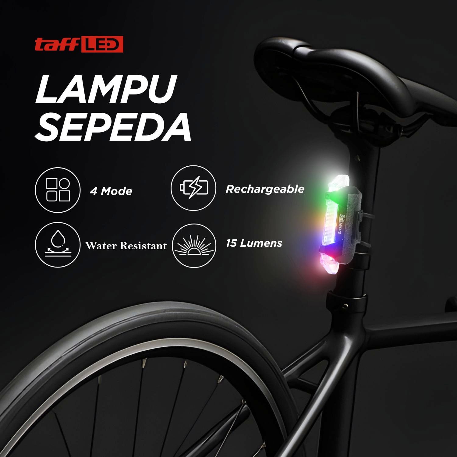 TaffLED Lampu Belakang Sepeda LED 15 Lumens - DC-918