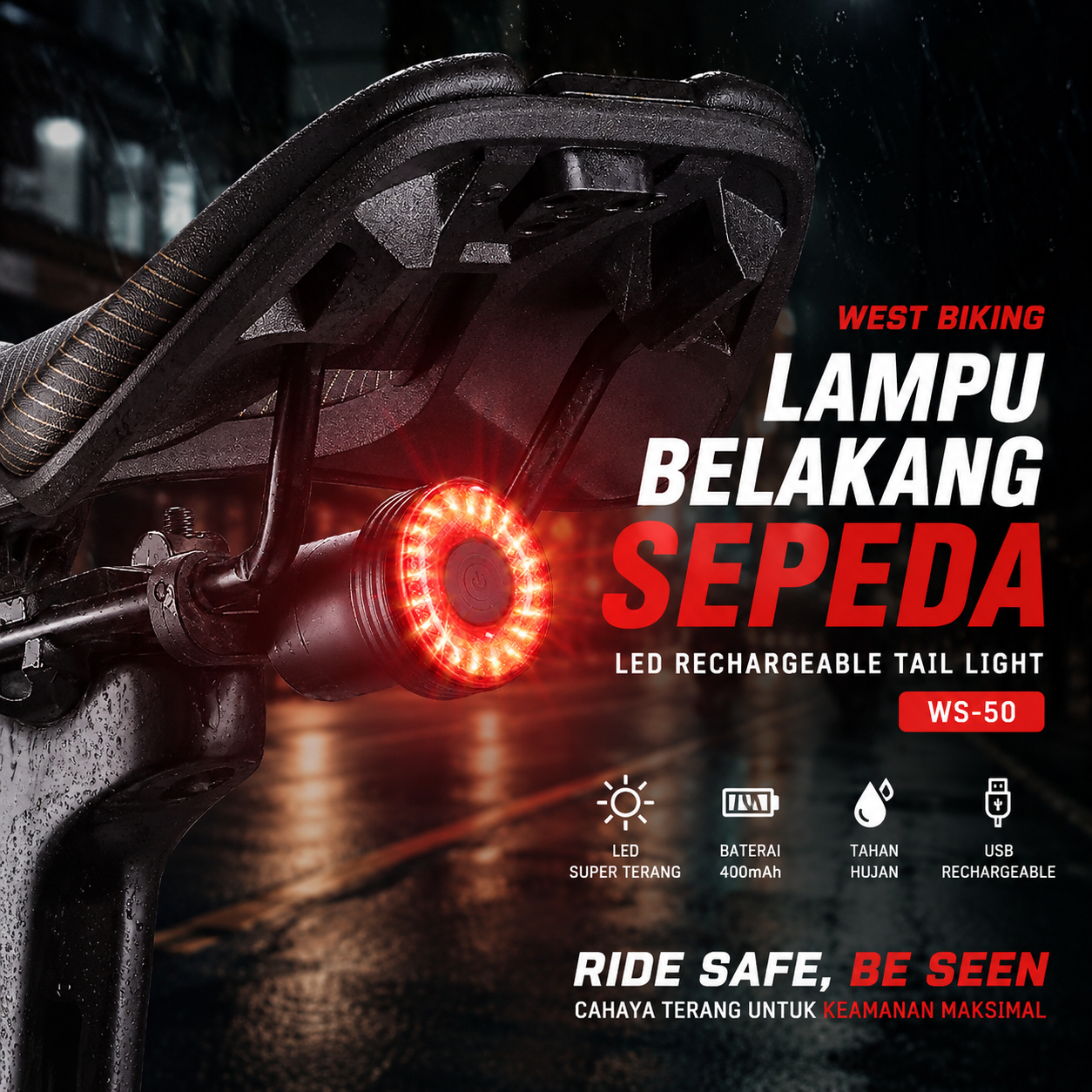 WEST BIKING Lampu Belakang Sepeda 400mAh - WS-50