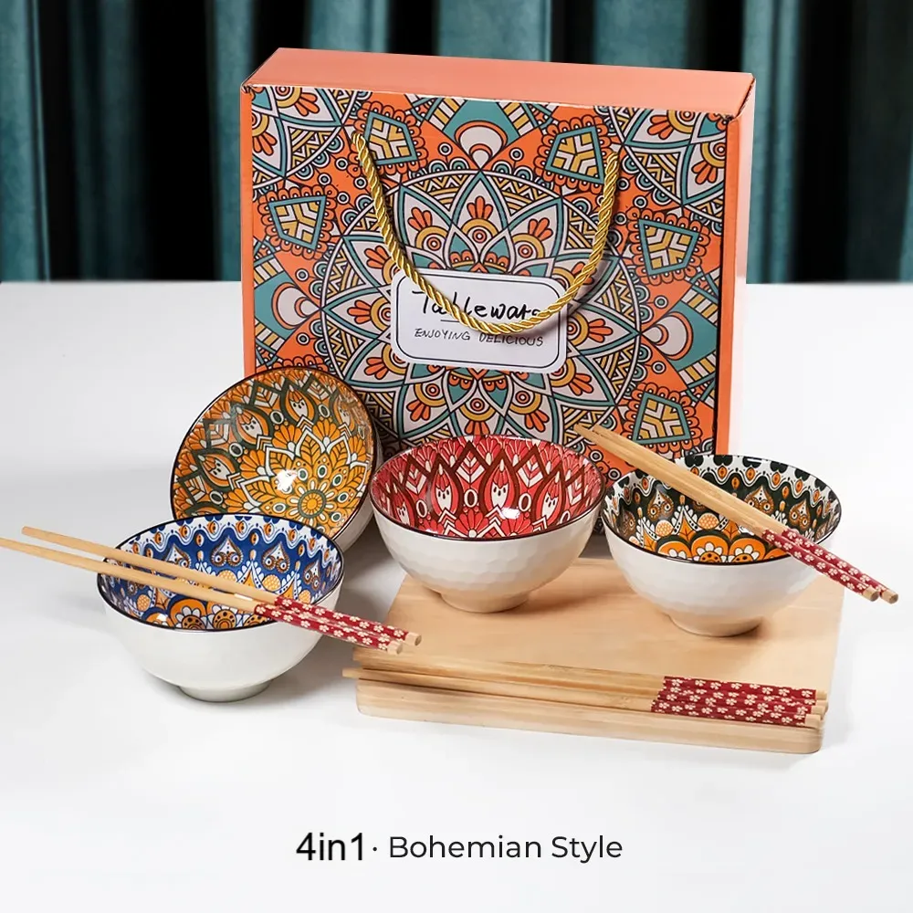 Tableware Mangkok Keramik 4in1 Bohemian Style - FR181