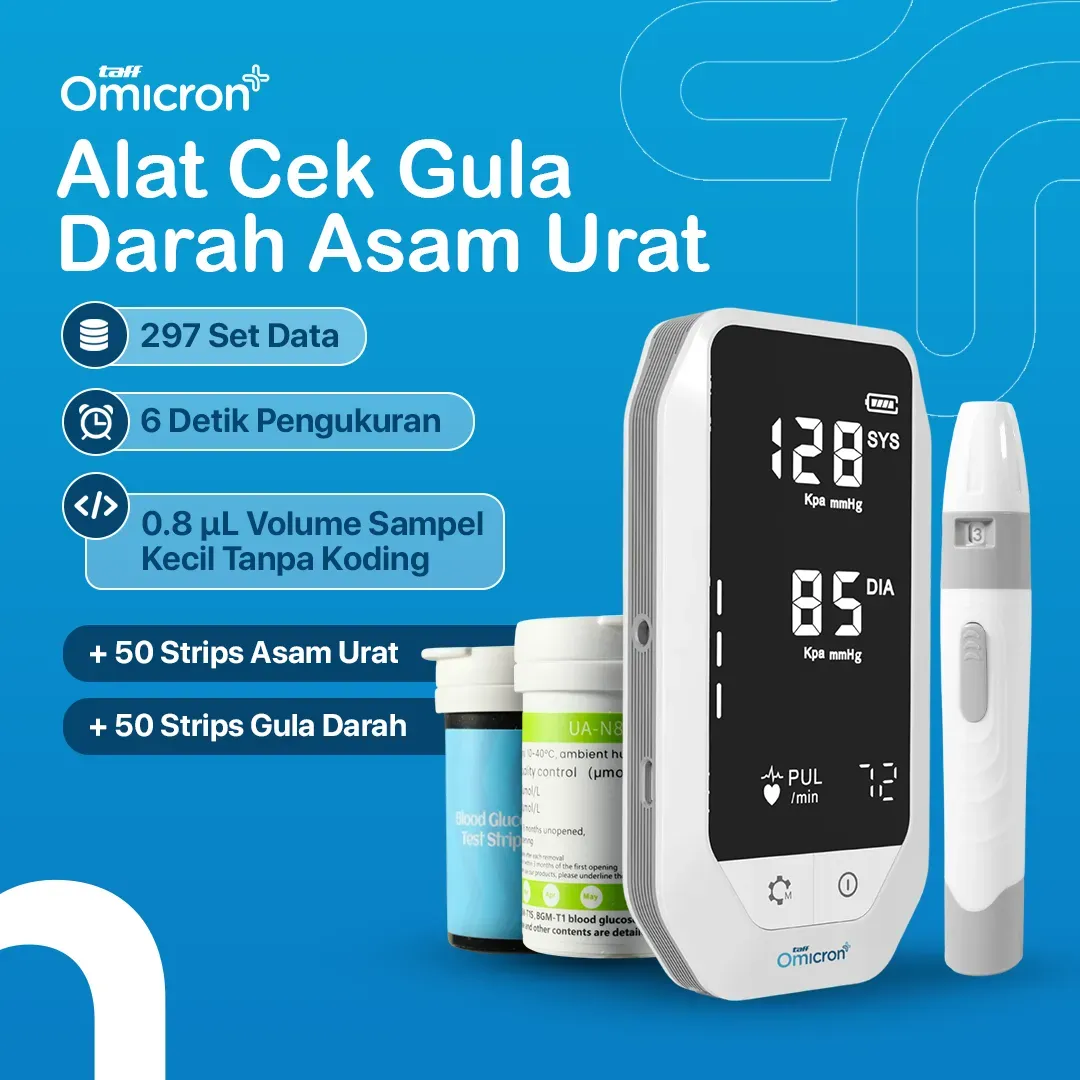 TaffOmicron Alat Cek Gula Darah Asam Urat Tensi 3in1 100 Test Strips - GUP-T6
