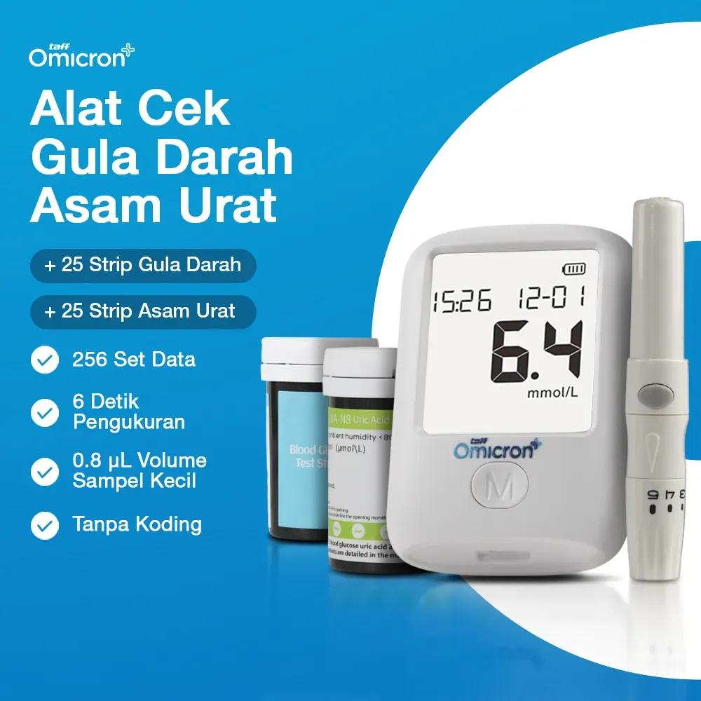TaffOmicron Cek Gula Darah Asam Urat 2in1 Glucometer Kit 25 Test Strip - T3